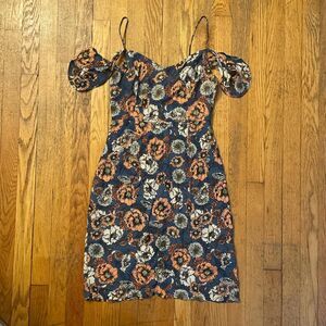 astr the label preppy floral blue and orange cold shoulder mini dress size small